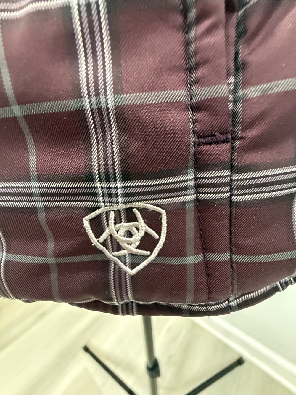 Ariat Plaid Quilted Puffer Vest - Burgundy with Gray - Picture 5 of 16